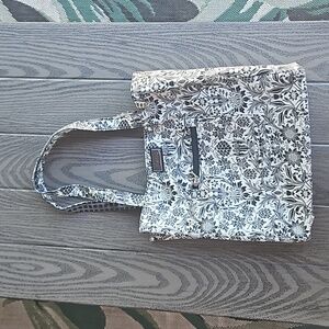 Bella Russo Reversible Tote Bag Black White Floral Black Gray Dot Coated Canvas